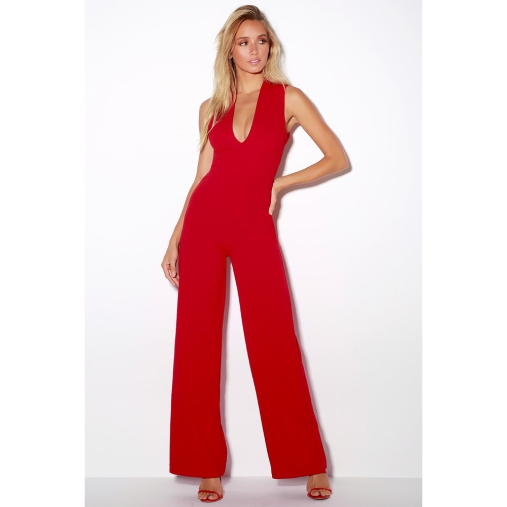 Lulus- Thinking Out Loud Red Backless Jumpsuit